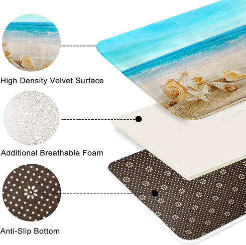 Britimes Bath Mat for Bathroom, Blue Beach Starfish Sea Washable Cover Floor Rug Carpets Floor Mat Bathroom Decorations 16x24 Inches for Kitchen B...