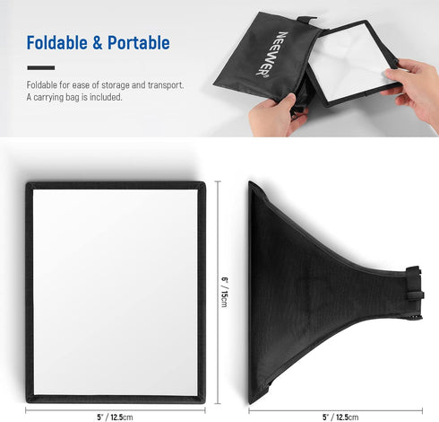 NEEWER Flash Diffuser Light Softbox 6" x 5", Universal, Collapsible with Storage Pouch Compatible with Canon Nikon Sony Godox Yongnuo NEEWER speed...