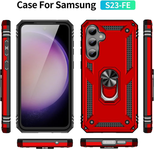 Phone Case for Samsung Galaxy S23 FE 5G Case with Ring Stand Magnetic Kickstand Cases Cover for Samsung Galaxy S23 S 23 FE S23FE 23FE Red...