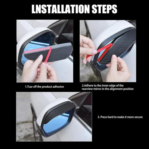 2 PCS Car Rear View Mirror Rainy Eyebrows, 6.85" x 2.28" Carbon Fiber Waterproof Side Mirror Guard, Rainwater Diversion Visor All-weather Protecti...