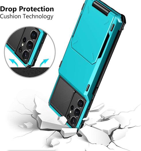 Vofolen for Galaxy S21 Ultra Wallet Case Credit Card Holder 4-Card Flip Men Women Cover Slot Back Pocket Dual Layer Protective Hybrid Hard Shell B...