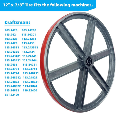 2 Pack 12 inch x 7/8 inch x .095 inch Urethane Band Saw Tire for 12 inch diameter x 7/8 inch wide wheels for Craftsman Band Saws...