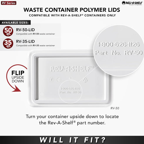 Rev-A-Shelf 50 Qt Under Sink Garbage Can Lid for Base Kitchen and Bathroom Cabinet, Replacement Plastic Trash Bin Lid Only, Silver, RV-50-LID-17-1...