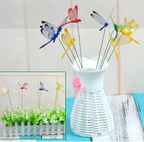 24pcs 3D Dragonfly Planter Dragonflies Garden Ornaments Patio Decoration 3D Dragonfly Garden Decor Dragonfly Stakes with Sticks...