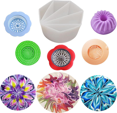 6Pcs Split Cup Flower Pour Cup Silicone Paint Cup Acrylic Pouring Strainers Set for Paint Pouring Capacity Mixing Cups for DIY Pouring Acrylic Pai...