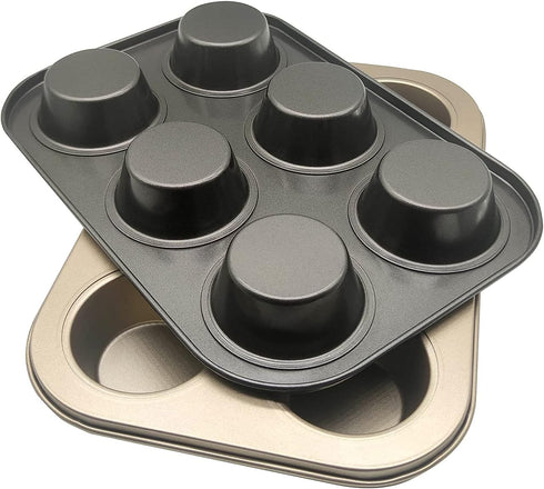 Muffin Tins 6-Cups Nonstick Carbon Steel Standard Cupcake Pans, Set of 2...