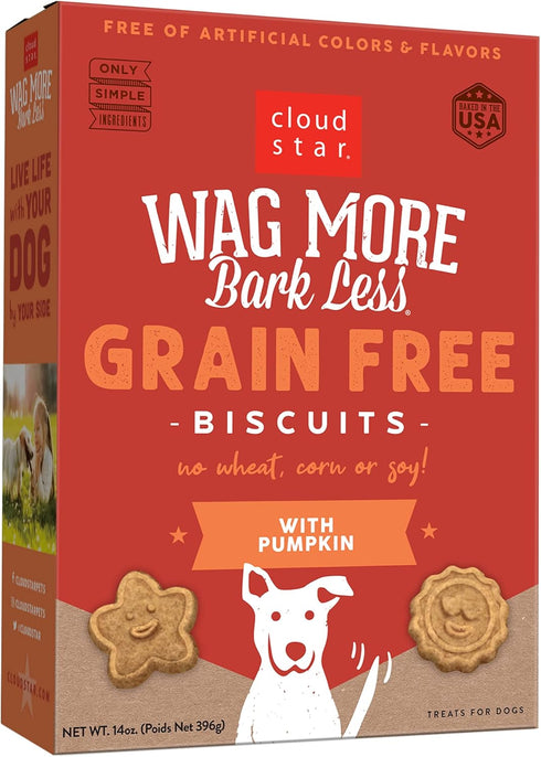 Cloud Star Corp, Wag More Bark Less Grain Free Oven Baked Pumpkin Dog Biscuits , 14 Ounce (Pack of 1)...