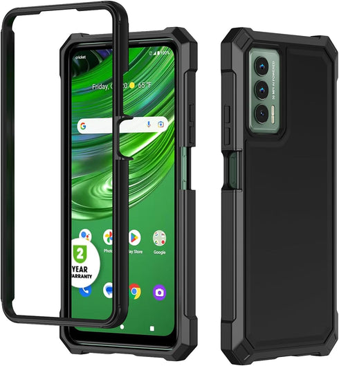 for Cricket Outlast case, with Tempered Glass Screen Protector 360 Full-Body Soft TPU Bumper Shockproof Silicone Protective Phone Cover Case for C...