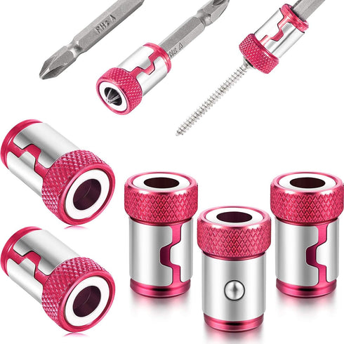 5 Pieces Magnetic Screw Ring Bit Magnetizer Ring Metal Magnetizer Screw, Removable for 1/4 Inch/ 6.35 mm Hex Screwdriver and Power Bits (Red)...