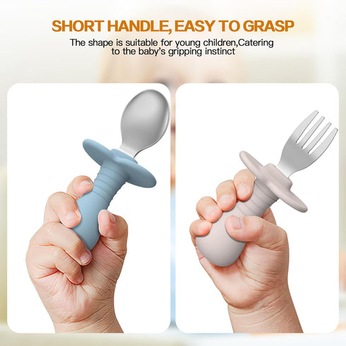 4 Pcs Toddler Utensils Forks and spoons set, Stainless Steel Childrens Silverware for Safe flatware Metal Kids Cutlery set with Round Handle, BPA ...