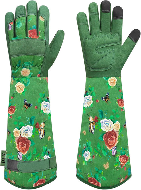 Gardening Gloves for Women, Rose Gloves Gardening Thorn Proof, Long Garden Gloves for Women, Durable and Comfortable Leather Gauntlet (Large, Gree...
