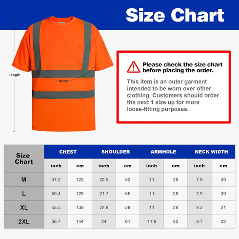 High Visibility Safety T Shirts Short Sleeve, Hi Vis Reflective Construction Work Shirts with Reflective Strips and Front Pocket, ANSI/ISEA Class ...