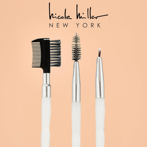 Nicole Miller New York 14pc Complete Makeup Brushes Collection with Zipper Bag, Snow Pearl White, Ideal Present or Any Occasions, Great for Beginn...