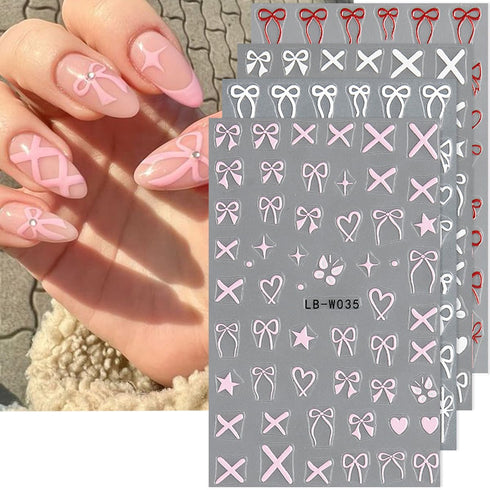 Heart Bows Nail Art Stickers Heart Bows Nail Decals Black White Red Pink Bow Tie Nail Design Stickers for Nail Art Supplies Valentine's Day Nail S...