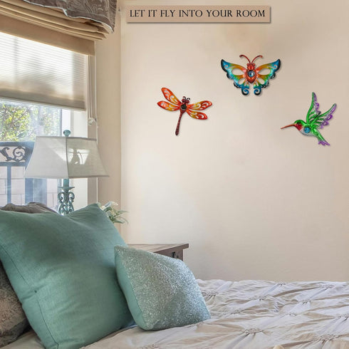 Yonivexis Hummingbird Butterfly Dragonfly Metal Wall Decor Outdoor Metal Wall Art Fence Decor Hanging Decorations for Garden Living Room Bedroom, ...