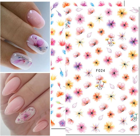 8 Sheets Flower Nail Art Stickers 3D Nail Stickers Acrylic Spring Nail Decals Nail Art Supplies Pink Floral Leaf Cherry Blossom Adhesive Transfer ...