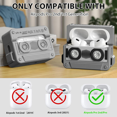 Airpods Pro 2nd/1st Generation Charging Case Cover,Cassette Tape Design Cute Stylish Protective Silicone Case for Women Men with Cleaner Kit/Lanya...