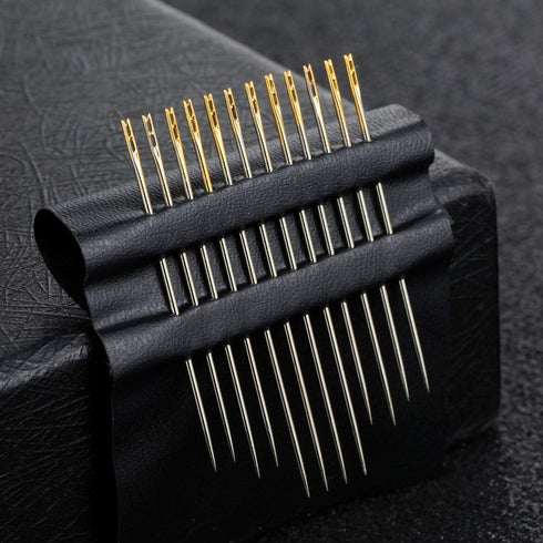 24 Pieces Self Threading Needles Easy Threading Needles and 4 Pieces Large-Eye Hand Sewing Needles with 2 Pieces Wooden Needle Case for Storing Ha...