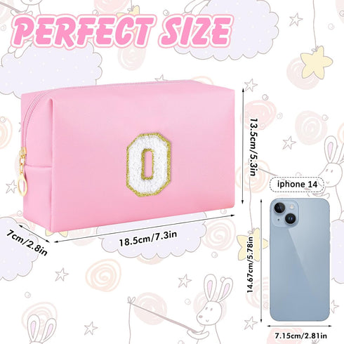 Initial Makeup Bag Personalized Preppy Travel Small Cosmetic Bag Cute PU Pink Chenille Letter Makeup Pouch for Purse Waterproof Zippered Toiletry ...