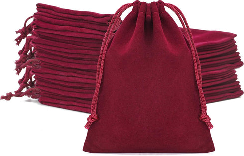 G2PLUS Red Velvet Jewelry Pouches, 20PCS Small Velvet Gift Bags with Drawstring, Wine Red Christmas Gift Bags for Wedding Favors, Candy Bag, Party...