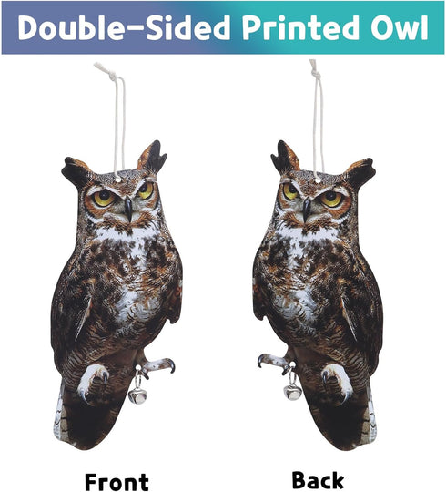 Bird Scarer, 2Pack Fake Owl Hanging Owl to Keep Birds Away Reflective Hanging Bird Decoration to Keep Birds Away from Garden Patio Windows...