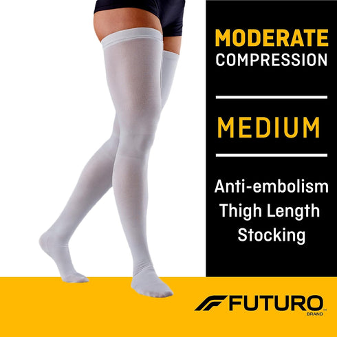 FUTURO Anti-Embolism Thigh Length Stockings, Medium Regular, White. Moderate (18 mm/Hg)...