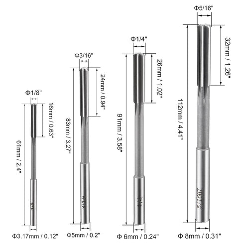 uxcell 1/8" 3/16" 1/4" 5/16" Chucking Reamer H7 Accuracy High Speed Steel Lathe Machine Reamer 6 Straight Flutes Round Shank Milling Cutter Tool R...