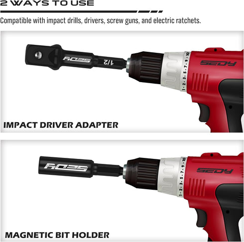 9-Piece Impact Socket Adapter Set, 1/4" 3/8" 1/2" Driver Socket Adapter, Power Drill Bit Extension, Magnetic Screwdriver Bit Holder, Socket Wrench...