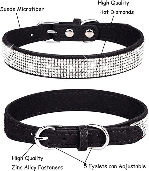 Cute Dog Collar with Bling Rhinestone, Fancy Crystal Diamond Glitter Pretty Jewel Soft Cat Collars for Small Medium Large Breed Dogs Girl Female P...
