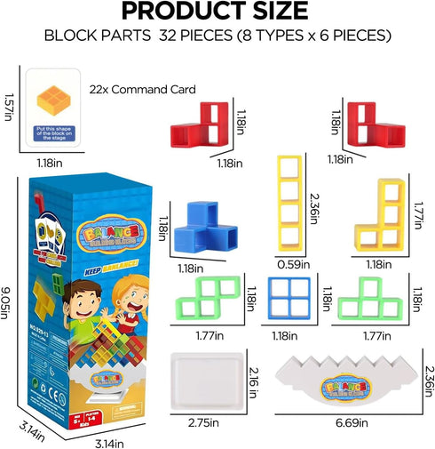 Stacking Game Balance Stacking Blocks Game, Board Games for 2 Players+ Family Games, Parties, Travel, Kids & Adults Team Building Blocks Toy (48PC...