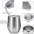 Stainless Steel Wine Glasses, Double Wall Insulated Tumbler with Lid for Wine, Coffee, Drinks, Champagne, Cocktails (Stainless Steel)...
