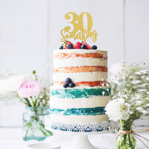 30 Someting Cake Topper, Happy 30th Birthday Sign,Dirty 30 Cake Topper,Hello 30 Party Decorations (Double Sided Gold Glitter)...
