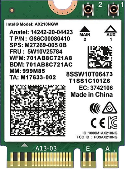 AX210NGW WiFi Card,WiFi 6E M.2 laptop Wireless Card,Bluetooth 5.3 5400Mbps Tri-Band Wireless Module Internal Network Adapter for Laptop,Ultra-Low ...