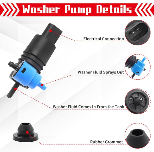 OTUAYAUTO 1J6955651 Windshield Washer Pump for Jeep, Dodge, Chrysler, Volkswagen, Audi, BMW, Chevrolet, Ford - Factory OE Style with Grommet...