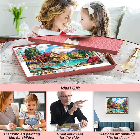 SJUTOUCI Diamond Art Painting Kits for Adults, Nature Landscape Diamond Art Kits for Beginners, DIY Full Drill Fall Lake House Gem Art for Home Wa...
