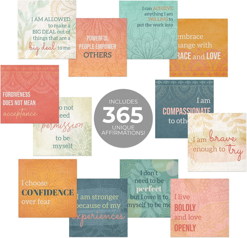 Positive Daily Affirmations Sticky Pad / 3.75" x 3.75" Custom Sticky Pad / 365 Unique Designs/Self Care Notes for A Year/Made in The USA...