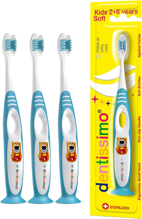 Premium Oral Care Kids Toothbrush for Gentle Cleansing, Ages 2-6, Colors May Vary, Pack of 3...