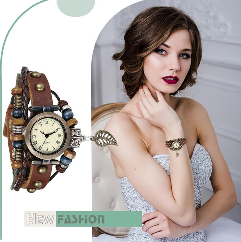 Lancardo Women's Braided Leather Straps Butterfly Charm Bracelet Bangle Watches Quartz Business Casual Wrist Watch Friendship Anniversary Hallowee...