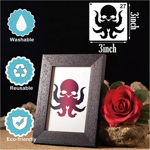 65 Pieces Skull Stencils for Painting, Flame Print Stencils Reusable Skull Fire Airbrush Stencil Templates for Wood DIY Crafts Scrapbooks Wood Hom...
