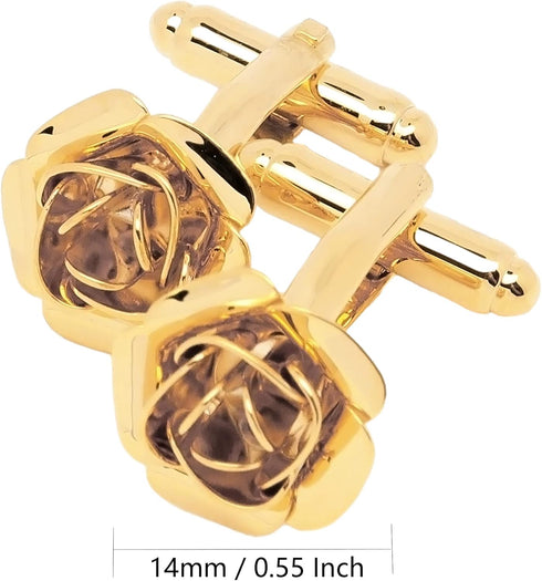 Gold Plated Rose Flower Cufflinks for Men Floral Men's Cuff Link Set for Wedding Shirt Party Business Birthday Anniversary Dress...