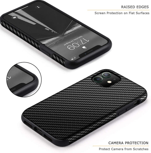 Tasikar Compatible with iPhone 11 Case Carbon Fiber Leather Design with TPU Bumper Premium Hybrid Case (Black)...