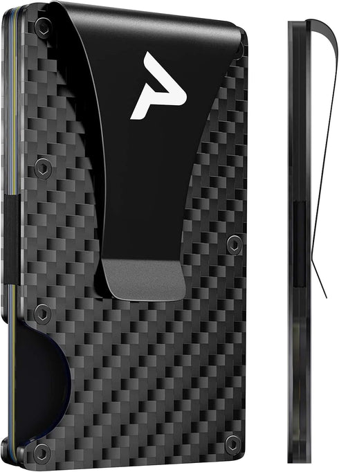 Card Holder Slim Wallet With Money Clip - RFID Blocking - Expandable to Hold 12 cards - Perfect For Any Occasion (Carbon Fiber Black)...