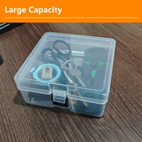 3 Pcs Clear Plastic Organizer Box Plastic Storage Box Medium Square Containers for Pencil Case Art Satchel Fishing Tackle DIY Crafts Tools (5.75" ...