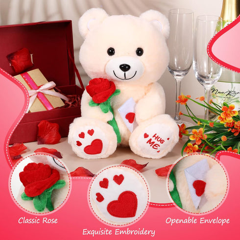 10 Inches Toy with Rose Plush Stuffed Animal Plush Valentine's Day Bear Toy Plush Puppy Dog with Heart Rose for Girlfriend, for Mother's Day Birth...