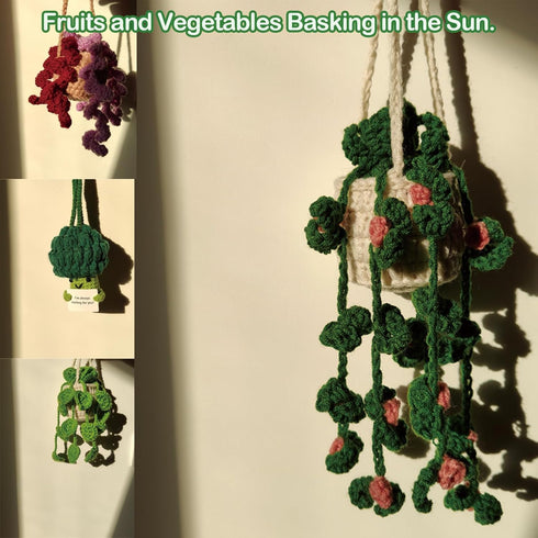 Cute Car Plant Accessories Cute Plant Crochet Car Mirror Suspension Accessories Orchid Potted Crochet Hand Woven Rearview Mirror Accessories (Y)...
