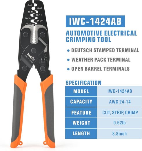 iCrimp IWC-1424AB Wire Crimping Tool for Weather Pack Terminals, Metri Pack Connectors, Open Barrel Terminals, Stamped Contacts with Built-in Wire...