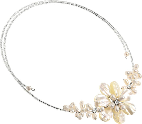 AeraVida Gradual Flower Cultured Freshwater Pearls and Mother of Pearl Cluster Choker Wrap Handmade Necklace...