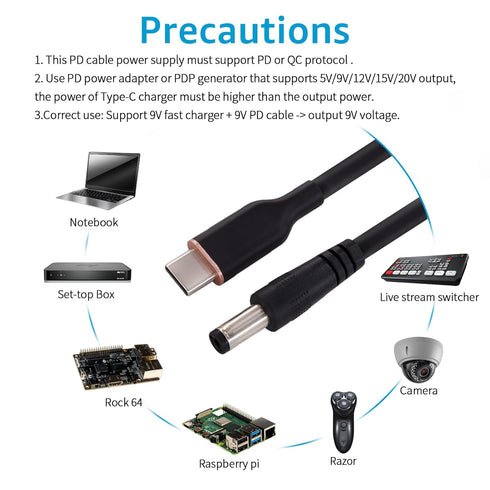 DSD TECH MagicConn USB Type C PD to DC Power Cable-9V...