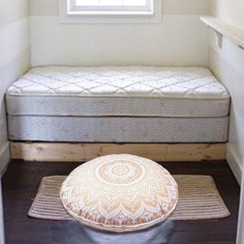 Indian Mandala Cotton Handmade Gold Ombre Round Floor Pillow Ethnic Floor Cushion Case Yoga Mat 32 x 32 Inch Kids Bean Bag Pet Dog Bed Car Chair S...