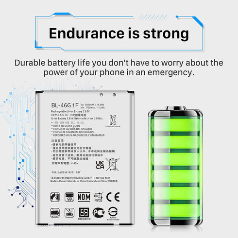 LG K20 Plus Battery, 3800mAh Replacement Battery, for BL-46G1F LG LV5 / K20 Plus MetroPCS MP260, T-Mobile TP260, Verizon Wireless VS501, LV532GB, ...